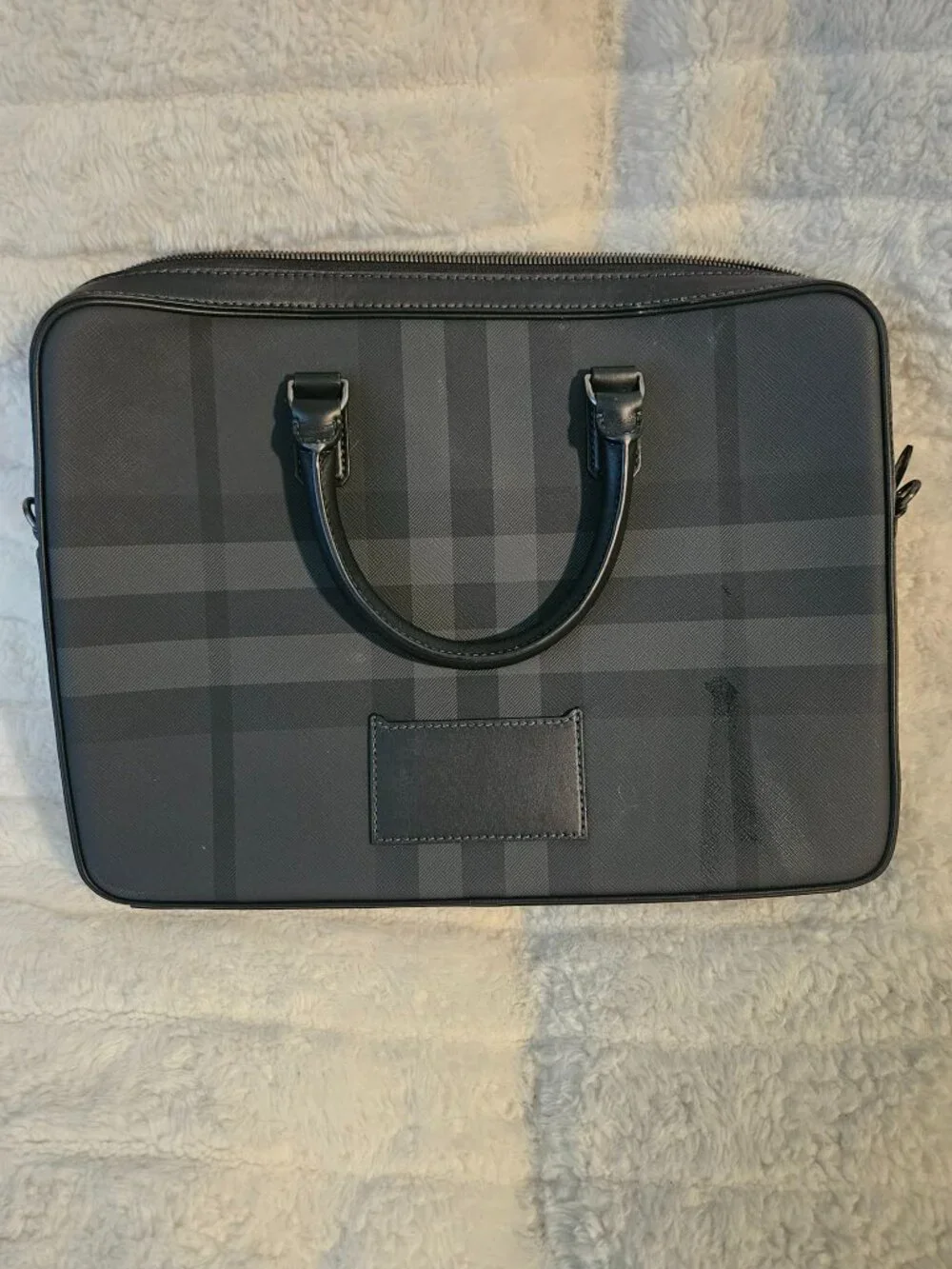 Authentic Burberry London England Black Check Leather Laptop Briefcase Business